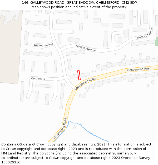 146, GALLEYWOOD ROAD, GREAT BADDOW, CHELMSFORD, CM2 8DP: Location map and indicative extent of plot