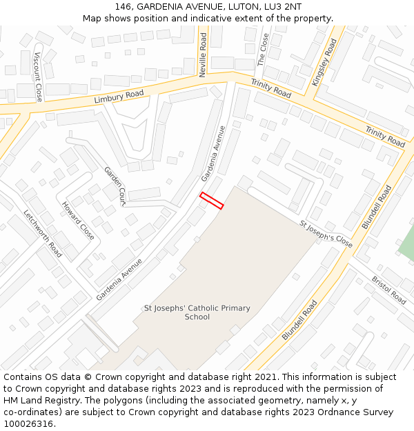 146, GARDENIA AVENUE, LUTON, LU3 2NT: Location map and indicative extent of plot