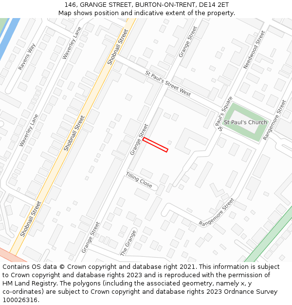 146, GRANGE STREET, BURTON-ON-TRENT, DE14 2ET: Location map and indicative extent of plot
