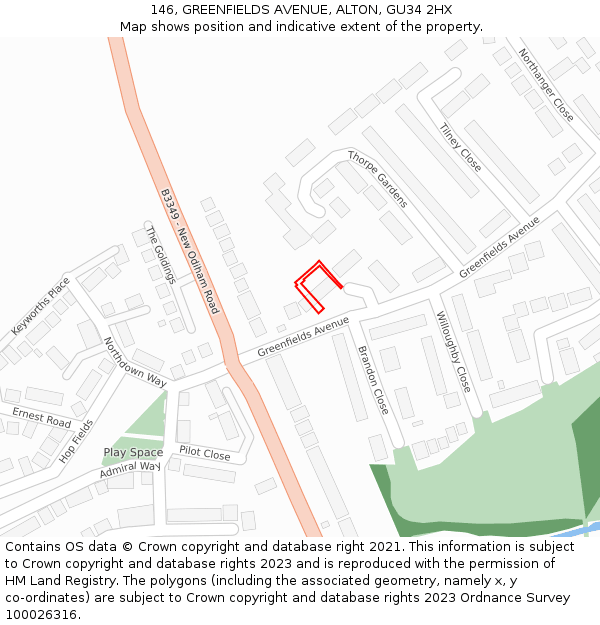 146, GREENFIELDS AVENUE, ALTON, GU34 2HX: Location map and indicative extent of plot