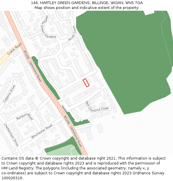 146, HARTLEY GREEN GARDENS, BILLINGE, WIGAN, WN5 7GA: Location map and indicative extent of plot