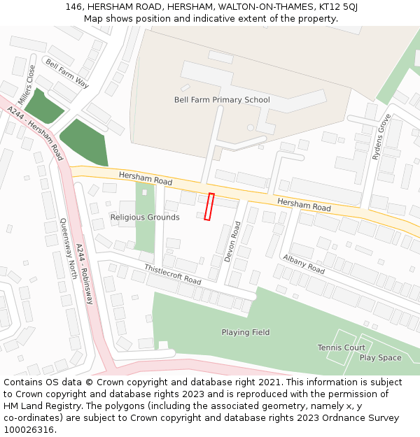 146, HERSHAM ROAD, HERSHAM, WALTON-ON-THAMES, KT12 5QJ: Location map and indicative extent of plot