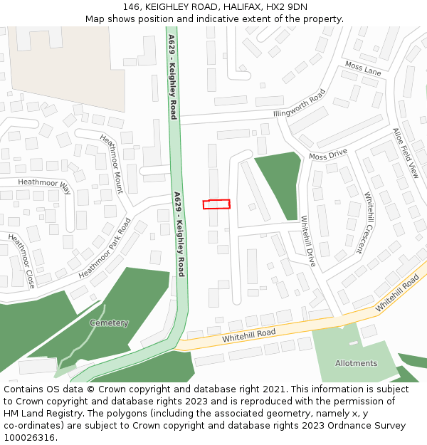 146, KEIGHLEY ROAD, HALIFAX, HX2 9DN: Location map and indicative extent of plot