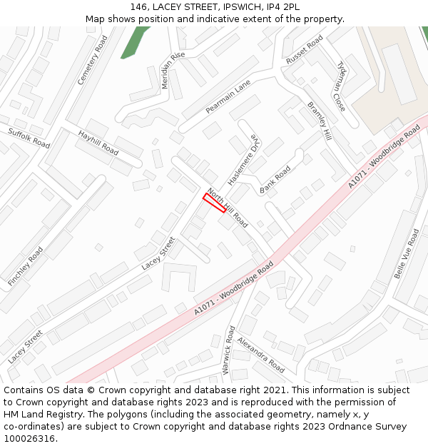 146, LACEY STREET, IPSWICH, IP4 2PL: Location map and indicative extent of plot