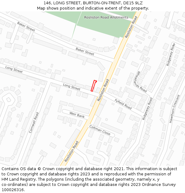 146, LONG STREET, BURTON-ON-TRENT, DE15 9LZ: Location map and indicative extent of plot