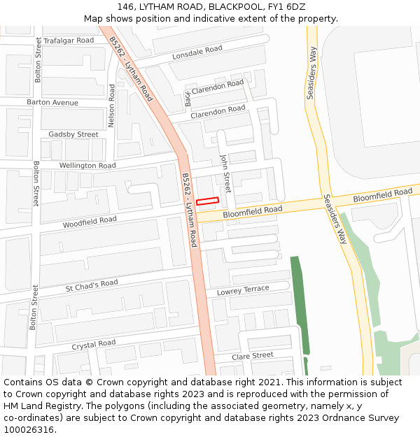 146, LYTHAM ROAD, BLACKPOOL, FY1 6DZ: Location map and indicative extent of plot