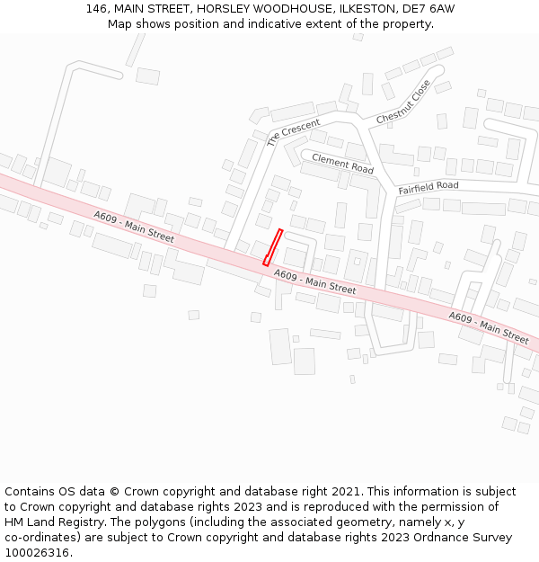 146, MAIN STREET, HORSLEY WOODHOUSE, ILKESTON, DE7 6AW: Location map and indicative extent of plot