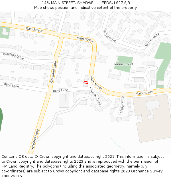 146, MAIN STREET, SHADWELL, LEEDS, LS17 8JB: Location map and indicative extent of plot