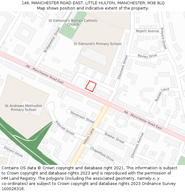 146, MANCHESTER ROAD EAST, LITTLE HULTON, MANCHESTER, M38 9LQ: Location map and indicative extent of plot