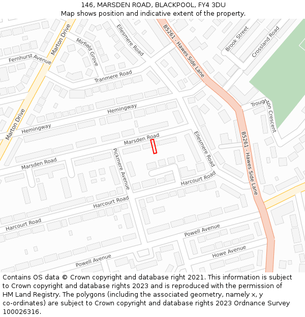 146, MARSDEN ROAD, BLACKPOOL, FY4 3DU: Location map and indicative extent of plot