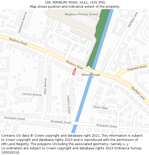 146, MAYBURY ROAD, HULL, HU9 3NG: Location map and indicative extent of plot