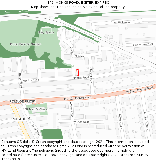 146, MONKS ROAD, EXETER, EX4 7BQ: Location map and indicative extent of plot