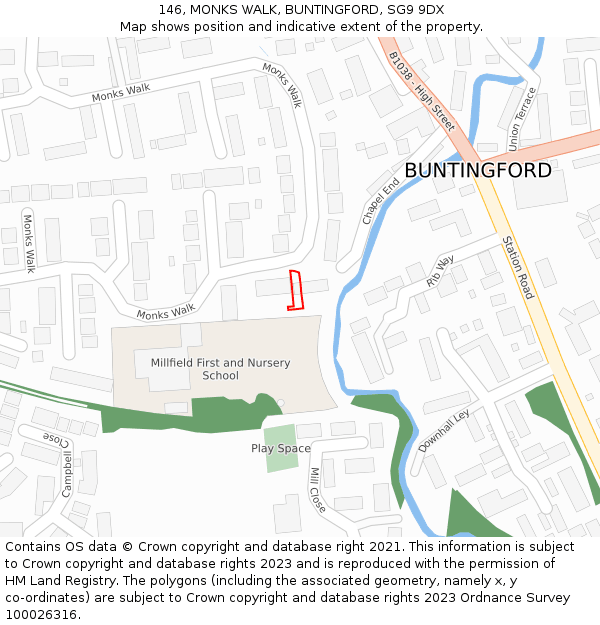 146, MONKS WALK, BUNTINGFORD, SG9 9DX: Location map and indicative extent of plot