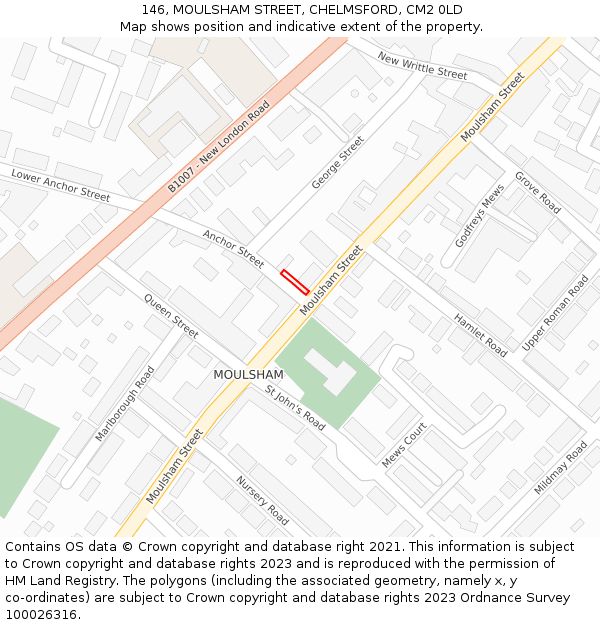 146, MOULSHAM STREET, CHELMSFORD, CM2 0LD: Location map and indicative extent of plot
