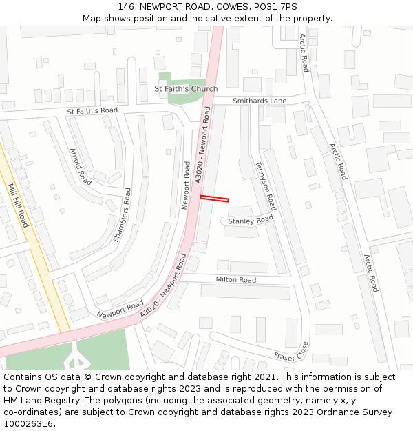 146, NEWPORT ROAD, COWES, PO31 7PS: Location map and indicative extent of plot