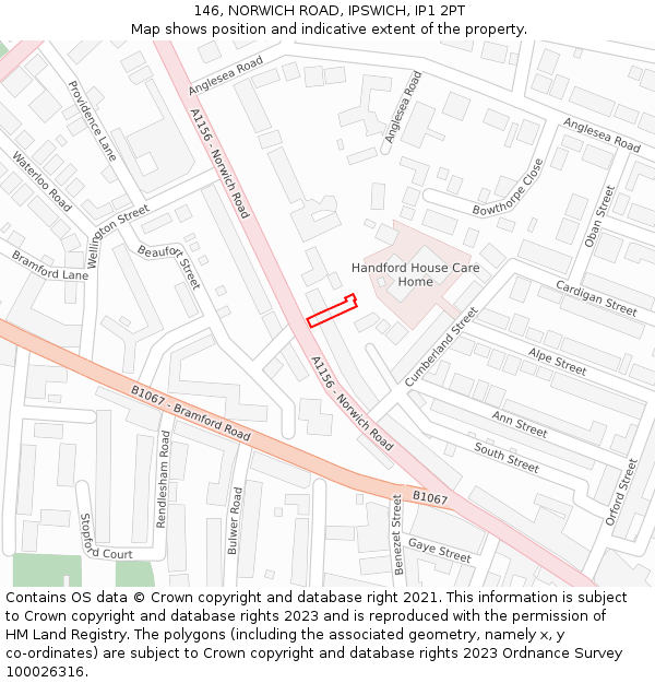 146, NORWICH ROAD, IPSWICH, IP1 2PT: Location map and indicative extent of plot