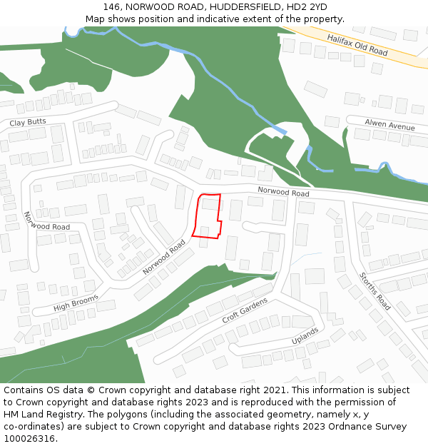 146, NORWOOD ROAD, HUDDERSFIELD, HD2 2YD: Location map and indicative extent of plot