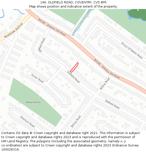 146, OLDFIELD ROAD, COVENTRY, CV5 8FR: Location map and indicative extent of plot