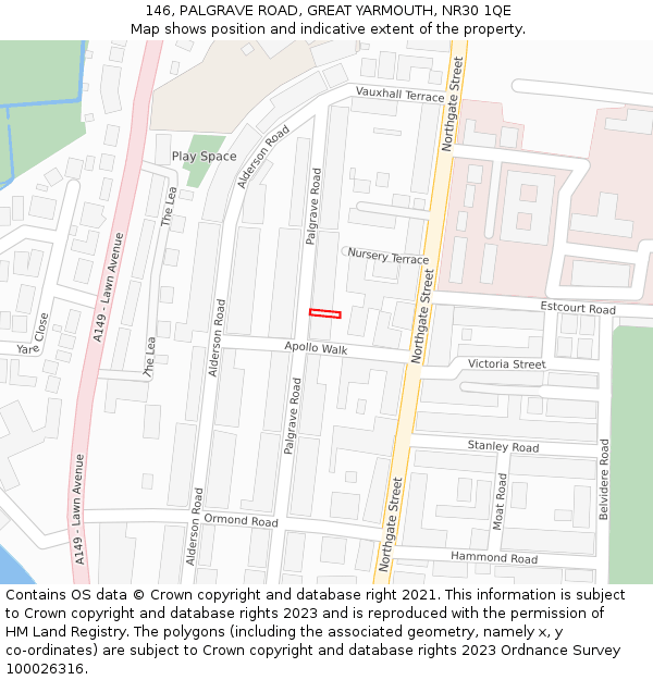 146, PALGRAVE ROAD, GREAT YARMOUTH, NR30 1QE: Location map and indicative extent of plot
