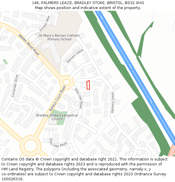 146, PALMERS LEAZE, BRADLEY STOKE, BRISTOL, BS32 0HG: Location map and indicative extent of plot