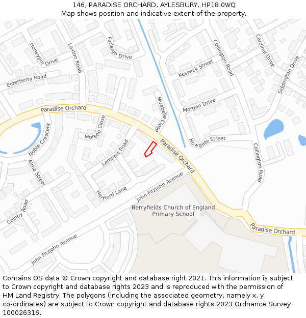 146, PARADISE ORCHARD, AYLESBURY, HP18 0WQ: Location map and indicative extent of plot