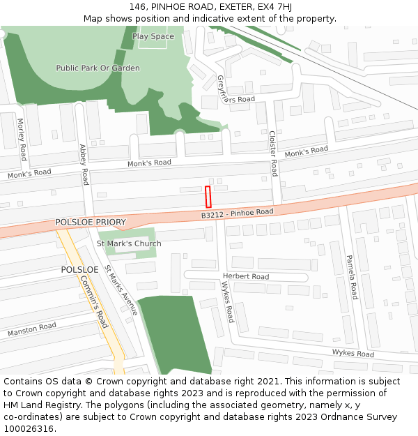 146, PINHOE ROAD, EXETER, EX4 7HJ: Location map and indicative extent of plot