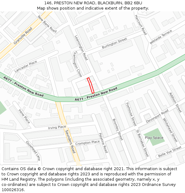 146, PRESTON NEW ROAD, BLACKBURN, BB2 6BU: Location map and indicative extent of plot