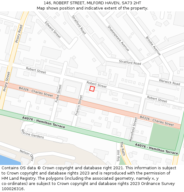 146, ROBERT STREET, MILFORD HAVEN, SA73 2HT: Location map and indicative extent of plot