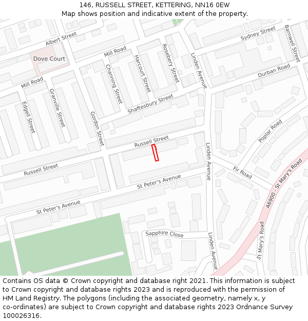 146, RUSSELL STREET, KETTERING, NN16 0EW: Location map and indicative extent of plot