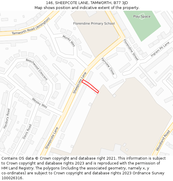 146, SHEEPCOTE LANE, TAMWORTH, B77 3JD: Location map and indicative extent of plot