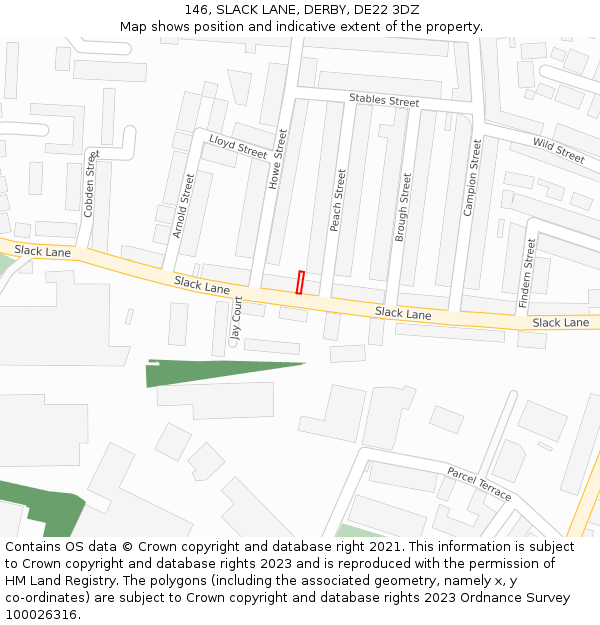 146, SLACK LANE, DERBY, DE22 3DZ: Location map and indicative extent of plot