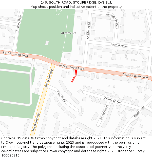 146, SOUTH ROAD, STOURBRIDGE, DY8 3UL: Location map and indicative extent of plot