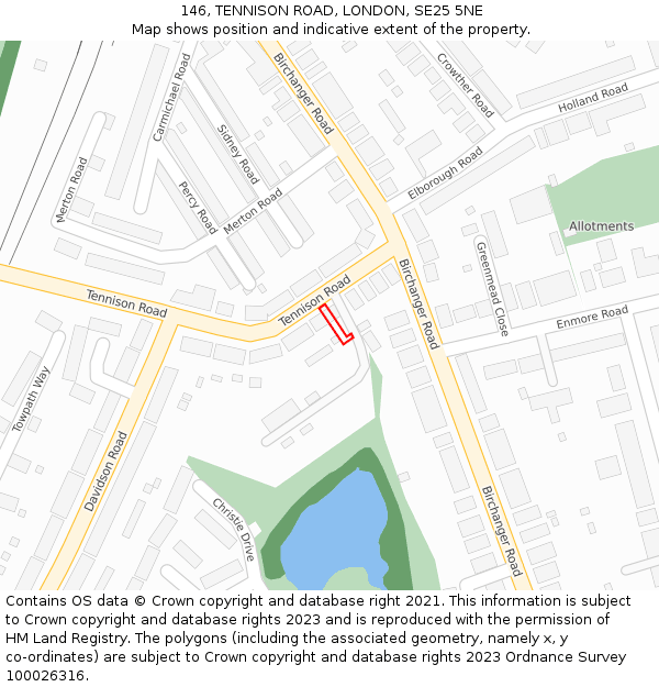 146, TENNISON ROAD, LONDON, SE25 5NE: Location map and indicative extent of plot