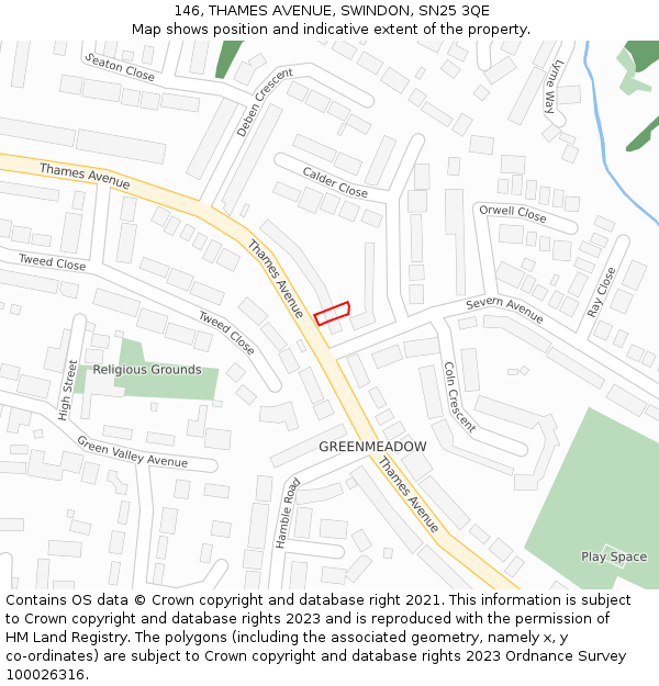 146, THAMES AVENUE, SWINDON, SN25 3QE: Location map and indicative extent of plot