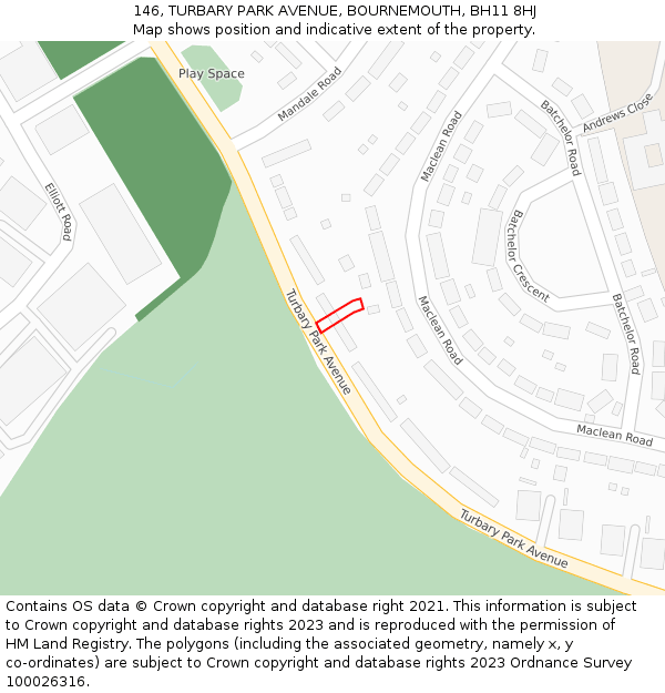 146, TURBARY PARK AVENUE, BOURNEMOUTH, BH11 8HJ: Location map and indicative extent of plot