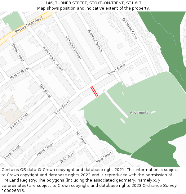 146, TURNER STREET, STOKE-ON-TRENT, ST1 6LT: Location map and indicative extent of plot