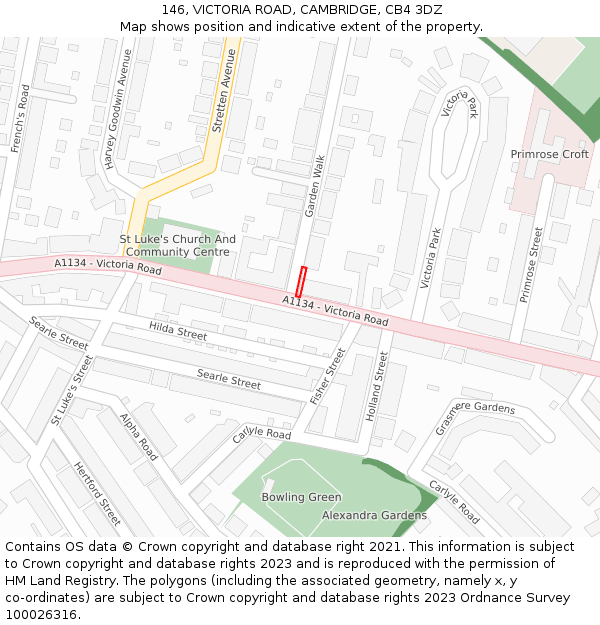 146, VICTORIA ROAD, CAMBRIDGE, CB4 3DZ: Location map and indicative extent of plot