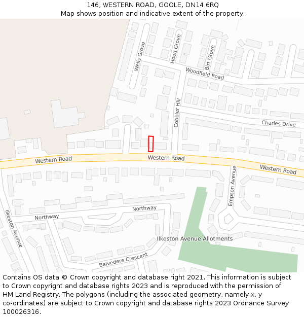 146, WESTERN ROAD, GOOLE, DN14 6RQ: Location map and indicative extent of plot