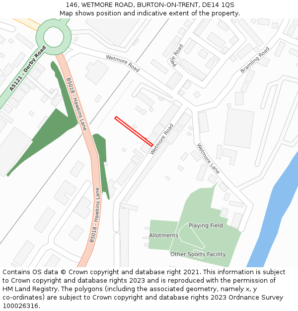 146, WETMORE ROAD, BURTON-ON-TRENT, DE14 1QS: Location map and indicative extent of plot