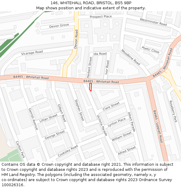 146, WHITEHALL ROAD, BRISTOL, BS5 9BP: Location map and indicative extent of plot