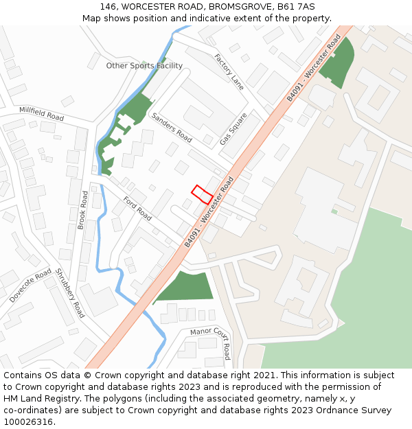 146, WORCESTER ROAD, BROMSGROVE, B61 7AS: Location map and indicative extent of plot