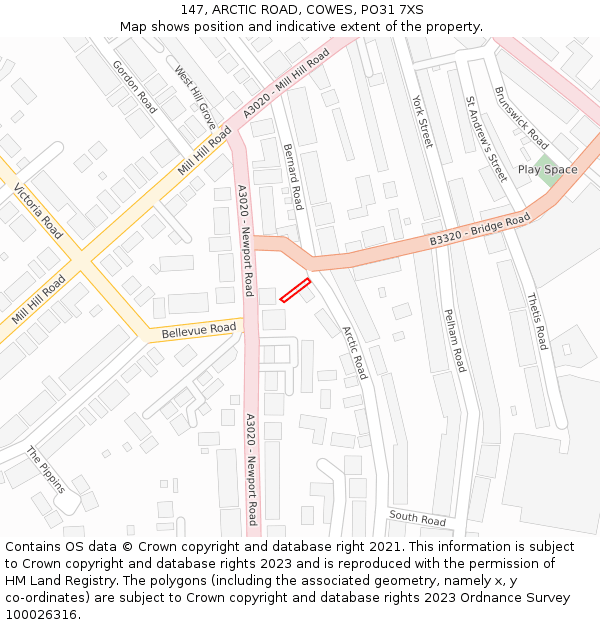 147, ARCTIC ROAD, COWES, PO31 7XS: Location map and indicative extent of plot