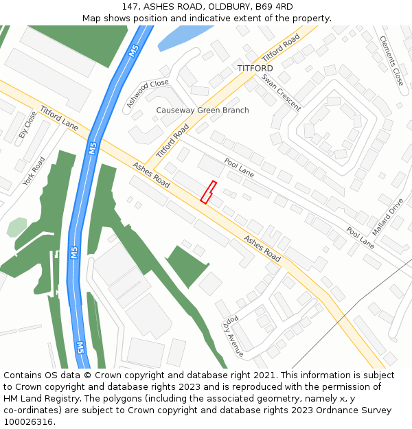 147, ASHES ROAD, OLDBURY, B69 4RD: Location map and indicative extent of plot