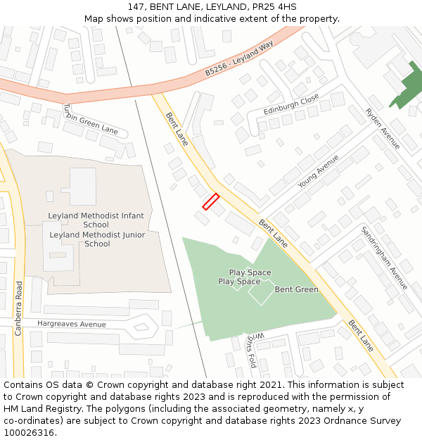 147, BENT LANE, LEYLAND, PR25 4HS: Location map and indicative extent of plot