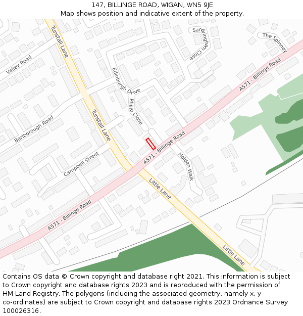 147, BILLINGE ROAD, WIGAN, WN5 9JE: Location map and indicative extent of plot