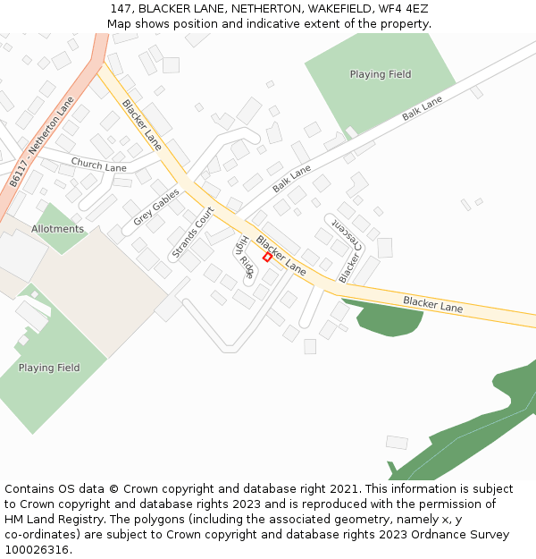 147, BLACKER LANE, NETHERTON, WAKEFIELD, WF4 4EZ: Location map and indicative extent of plot