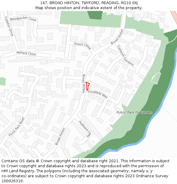 147, BROAD HINTON, TWYFORD, READING, RG10 0XJ: Location map and indicative extent of plot