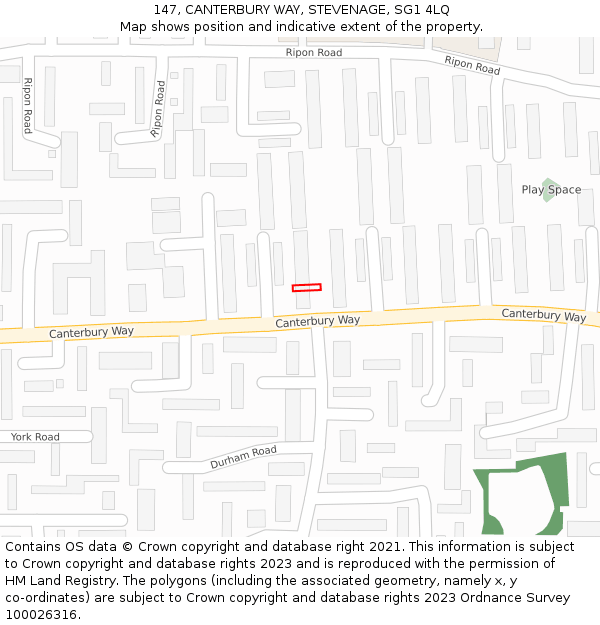 147, CANTERBURY WAY, STEVENAGE, SG1 4LQ: Location map and indicative extent of plot