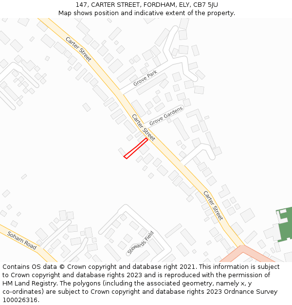 147, CARTER STREET, FORDHAM, ELY, CB7 5JU: Location map and indicative extent of plot