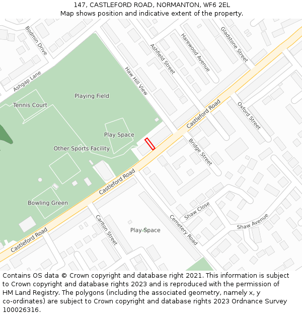147, CASTLEFORD ROAD, NORMANTON, WF6 2EL: Location map and indicative extent of plot
